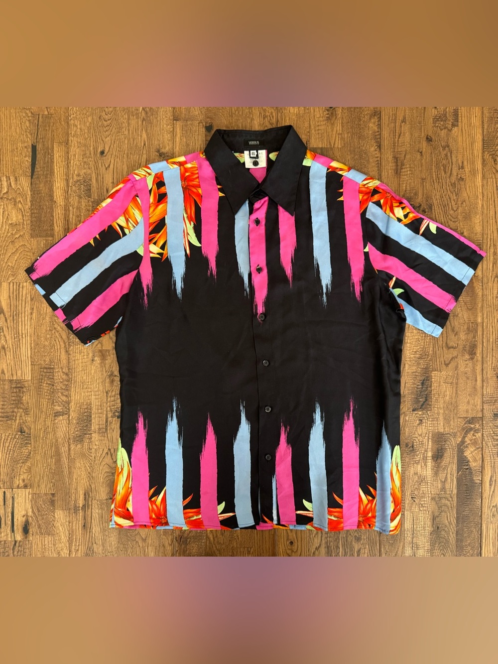 Versus Versace 100% Silk Tropical Print Button Down Shirt Size 40 54 Italy‎ C